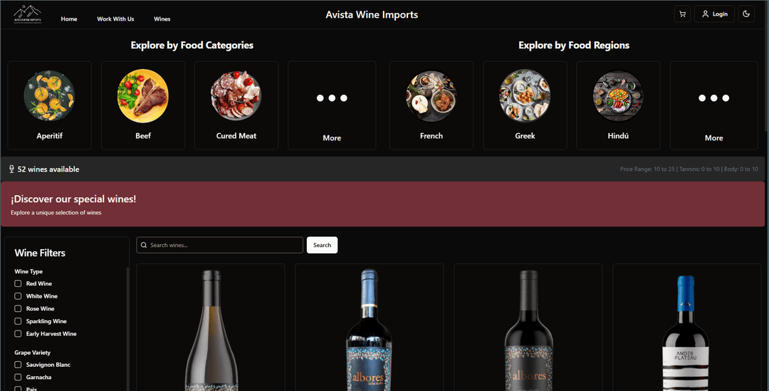 Avista Wine Imports Web App